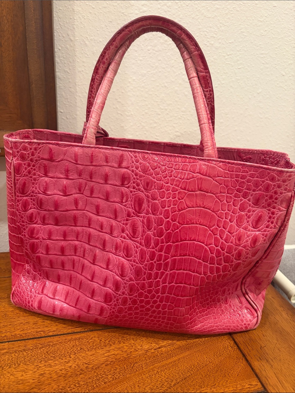 Furla Pink Crocodile-embossed leather Tote Bag rare - Picture 3 of 15